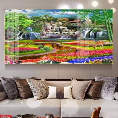 File in lụa Tranh sơn thủy thác nước PT7295 (tân cổ điển) Tranh sơn thủy thác nước PT7295