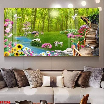 File gốc Tranh sơn thủy thác nước PT7296 (in ấn) không giới hạn