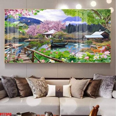 File gốc Tranh sơn thủy thác nước PT7302 (cho in ấn) từ kho Filetranh