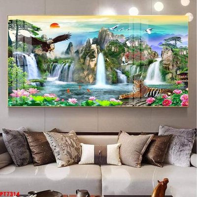 File gốc Tranh sơn thủy thác nước PT7314 (in 3D) cho trang trí
