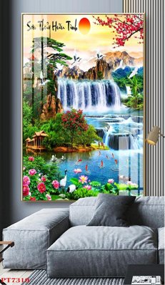 Hình ảnh file gốc in lụa Tranh sơn thủy thác nước PT7319