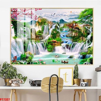 Tải file Tranh sơn thủy thác nước PT7327 (gốc) chủ đề hoa sen