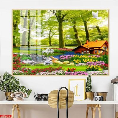 File tranh Tranh sơn thủy thác nước PT7328 (gốc) chủ đề tĩnh vật