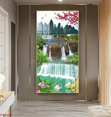 File gốc Tranh sơn thủy thác nước PT7335 (PNG) không nền chất lượng