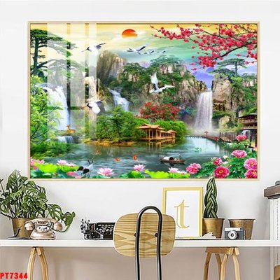 File PSD Tranh sơn thủy thác nước PT7344 (nguyên gốc) chất lượng cao