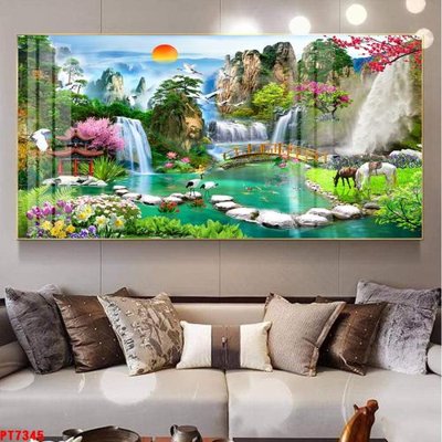 File in trần Tranh sơn thủy thác nước PT7345 (file gốc) chủ đề vũ trụ