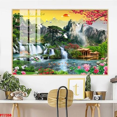 File ảnh Tranh sơn thủy thác nước PT7356 (gốc) cho trang trí nội thất