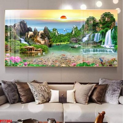File in ấn chuyên nghiệp Tranh sơn thủy thác nước PT7361 (file gốc)