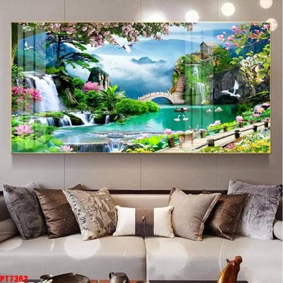 File gốc in ấn Tranh sơn thủy thác nước PT7362 độ phân giải cao