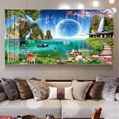 Hình ảnh file gốc Tranh sơn thủy thác nước PT7375 (chất lượng cao)