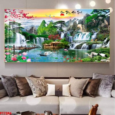 File ảnh Tranh sơn thủy thác nước PT7384 (gốc) in poster