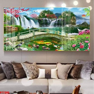 File tranh quảng cáo Tranh sơn thủy thác nước PT7385 (download file gốc)