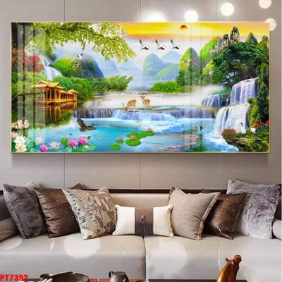 File gốc in ấn Tranh sơn thủy thác nước PT7392 chất lượng vượt trội
