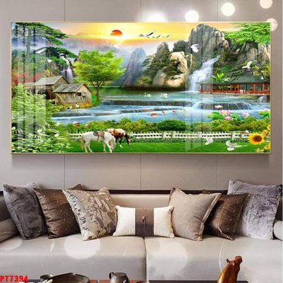 File ảnh Tranh sơn thủy thác nước PT7394 (gốc) in decal dán tường