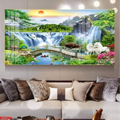 File gốc Tranh sơn thủy thác nước PT7395 (in 3D) nghệ thuật