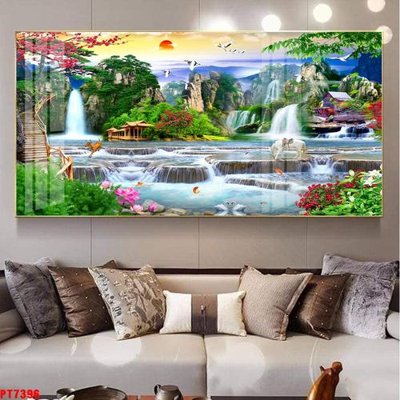 Tải file gốc Tranh sơn thủy thác nước PT7396 (in bạt) quảng cáo