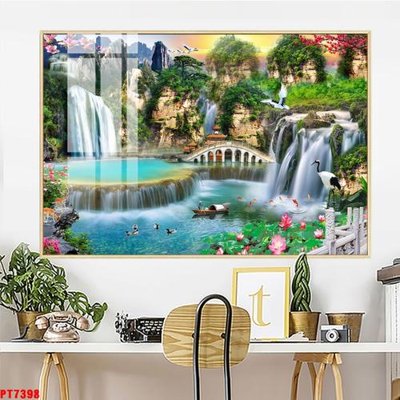 File gốc Tranh sơn thủy thác nước PT7398 cho in ấn và thiết kế