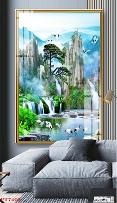 File PSD Tranh sơn thủy thác nước PT7402 (gốc) nhiều lớp (multi-layer)