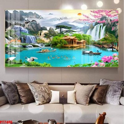 File gốc Tranh sơn thủy thác nước PT7405 (in ấn) màu sắc trung thực