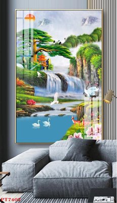 Ảnh gốc Tranh sơn thủy thác nước PT7407 (độ nét cao) in tráng gương