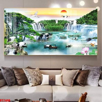 File gốc Tranh sơn thủy thác nước PT7409 (ảnh chi tiết) để in lụa