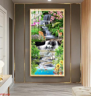 File tranh Tranh sơn thủy thác nước PT7410 (bản gốc) in lụa 3D