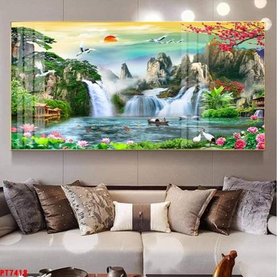 Download file Tranh sơn thủy thác nước PT7418 (gốc) in mica đèn LED