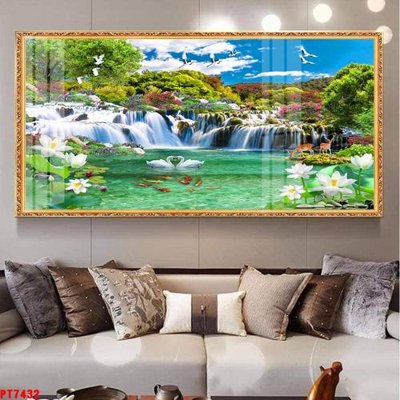 File tranh Tranh sơn thủy thác nước PT7432 (file gốc) chủ đề phong thủy