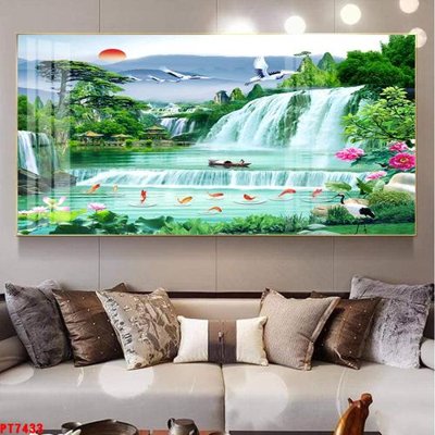 File ảnh Tranh sơn thủy thác nước PT7433 (gốc) cho trang trí nội thất