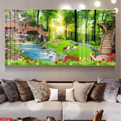 File in trần Tranh sơn thủy thác nước PT7436 (file gốc) phong thủy