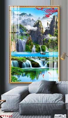 File in trần Tranh sơn thủy thác nước PT7443 (file gốc) phong thủy