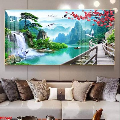 File gốc Tranh sơn thủy thác nước PT7447 (ảnh chi tiết) để in ấn