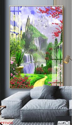 File PSD in ấn Tranh sơn thủy thác nước PT7452 (chất lượng cao)