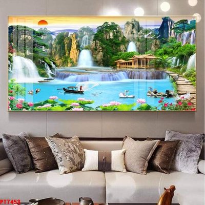 File PSD Tranh sơn thủy thác nước PT7453 (gốc) nhiều lớp (multi-layer)