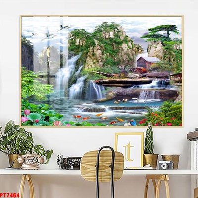 File ảnh gốc Tranh sơn thủy thác nước PT7464 không vỡ nét