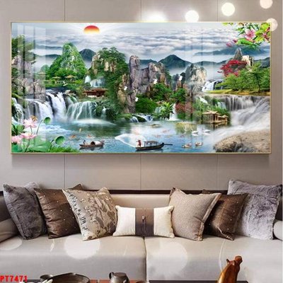 File in ấn Tranh sơn thủy thác nước PT7471 (bản gốc) sắc nét