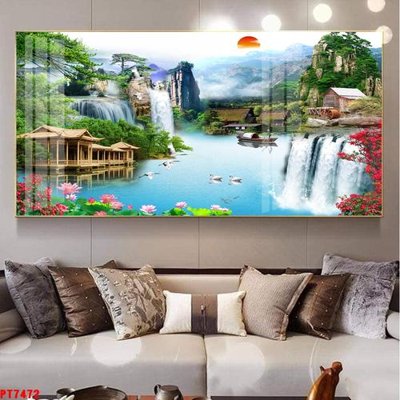 Tải file Tranh sơn thủy thác nước PT7472 (ảnh gốc) 300dpi Tranh sơn thủy thác nước PT7472