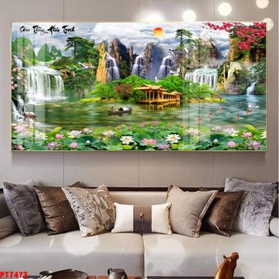 File in trần Tranh sơn thủy thác nước PT7473 (bản gốc) hoa văn