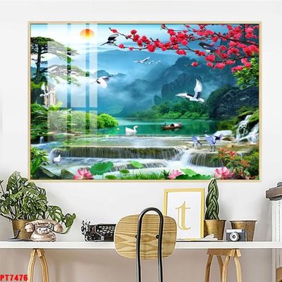 Download file gốc Tranh sơn thủy thác nước PT7476 (in mica) trang trí