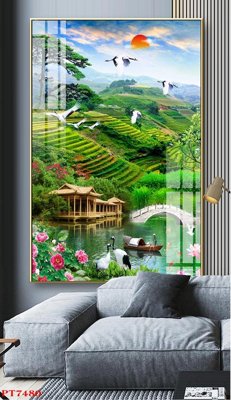 File in trần Tranh sơn thủy thác nước PT7480 (file gốc) hoa văn 3D