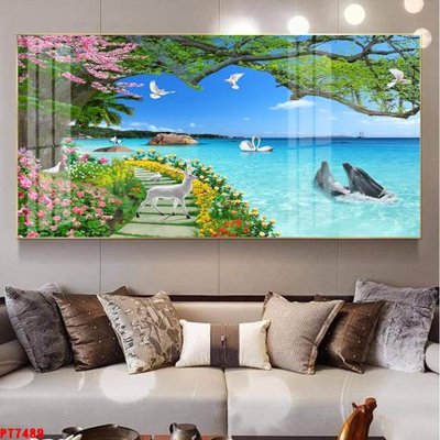 File tranh trang trí Tranh sơn thủy thác nước PT7489 (file gốc)