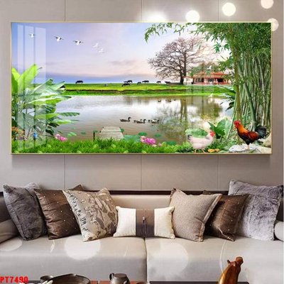 File in trần Tranh sơn thủy thác nước PT7490 (file gốc) hoa văn 3D