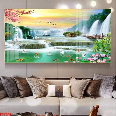 Download file Tranh sơn thủy thác nước PT7502 (gốc) in mica ốp bếp