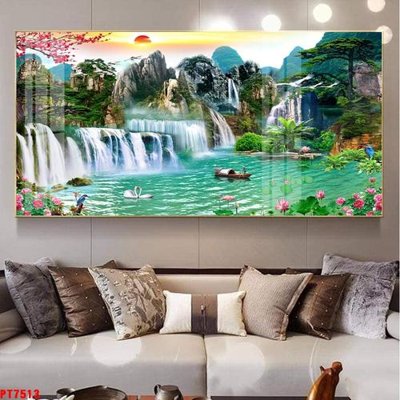 File gốc Tranh sơn thủy thác nước PT7513 cho in ấn và thiết kế