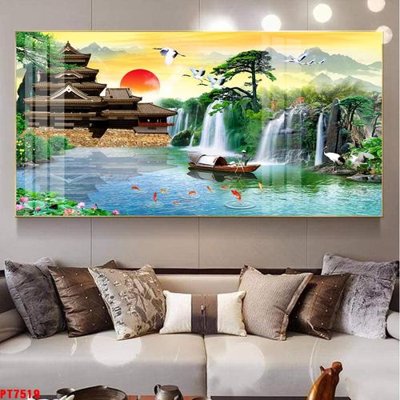File tranh trang trí Tranh sơn thủy thác nước PT7519 (tải file gốc)