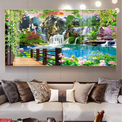 File gốc Tranh sơn thủy thác nước PT7522 (in tráng gương) ốp tường
