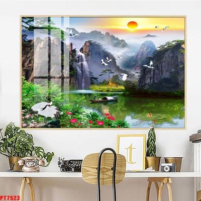 Tải file Tranh sơn thủy thác nước PT7523 (ảnh gốc) in gạch 3D