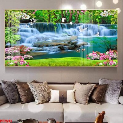File gốc Tranh sơn thủy thác nước PT7531 (trang trí) phòng làm việc