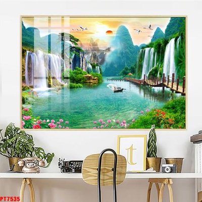 File gốc Tranh sơn thủy thác nước PT7535 (cho in ấn) độc quyền