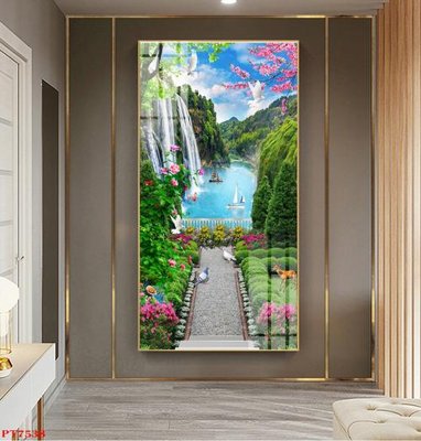 File gốc Tranh sơn thủy thác nước PT7538 (in ấn) màu sắc trung thực